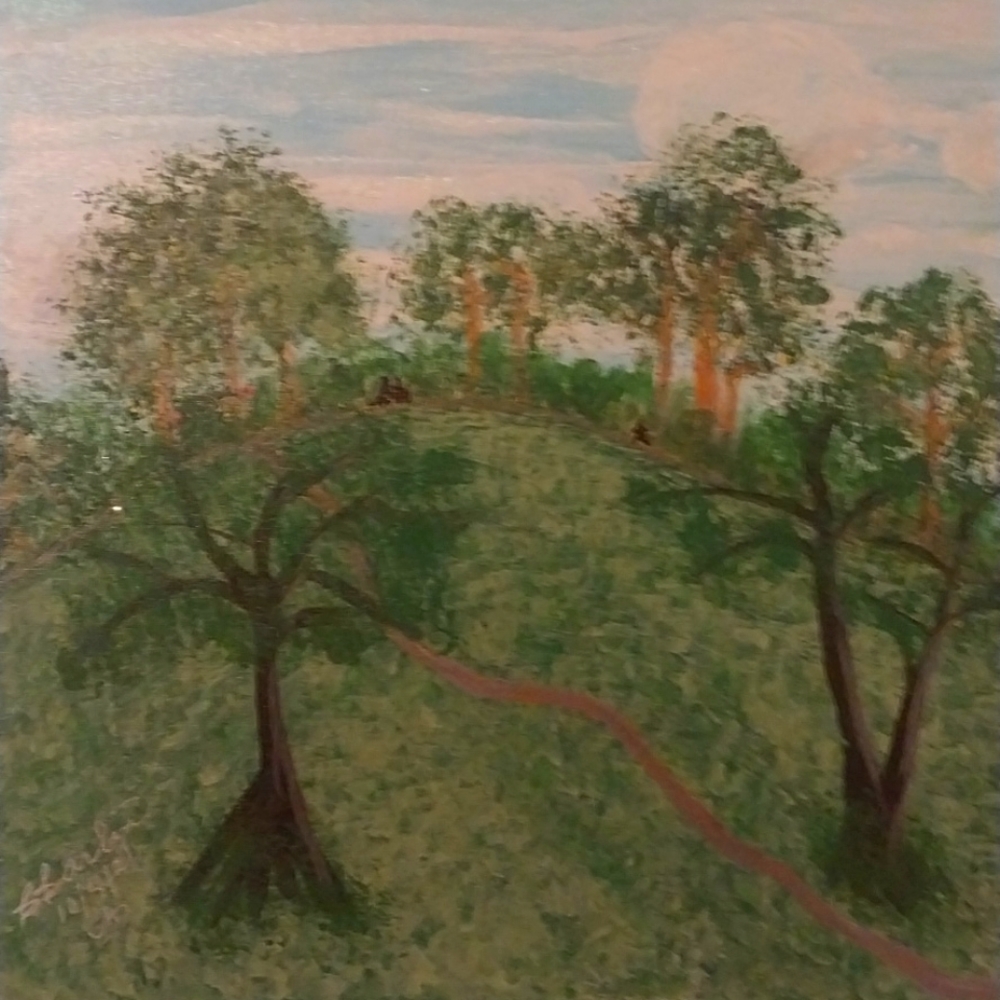 This is my acrylic drawing of a scene in Tom Bass Park in Houston, Texas.